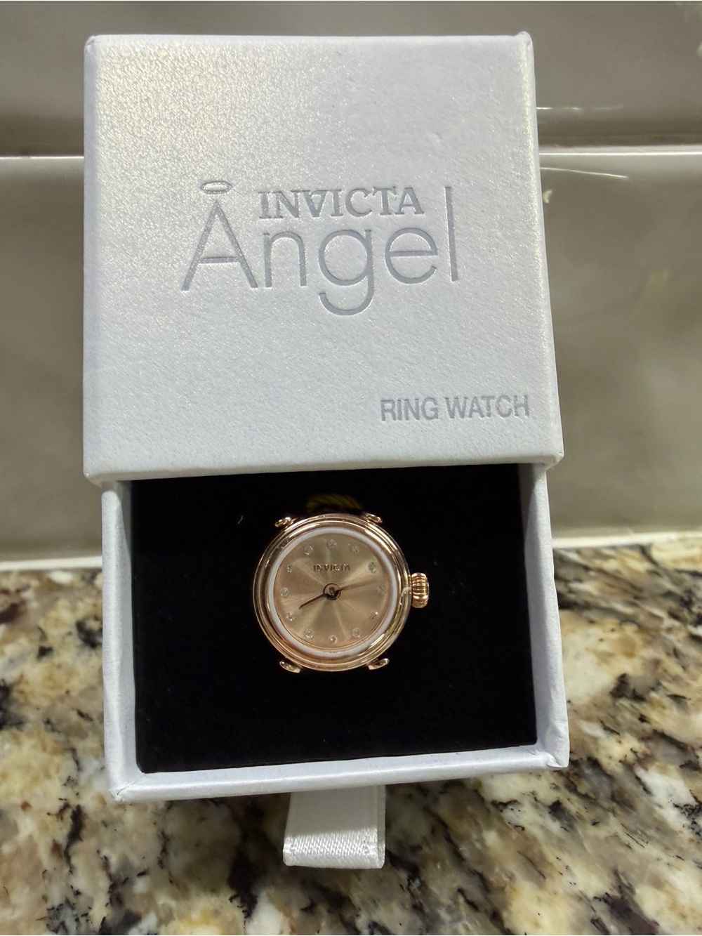 Invicta Rose Gold Tone Ring Watch with Crystal Markers